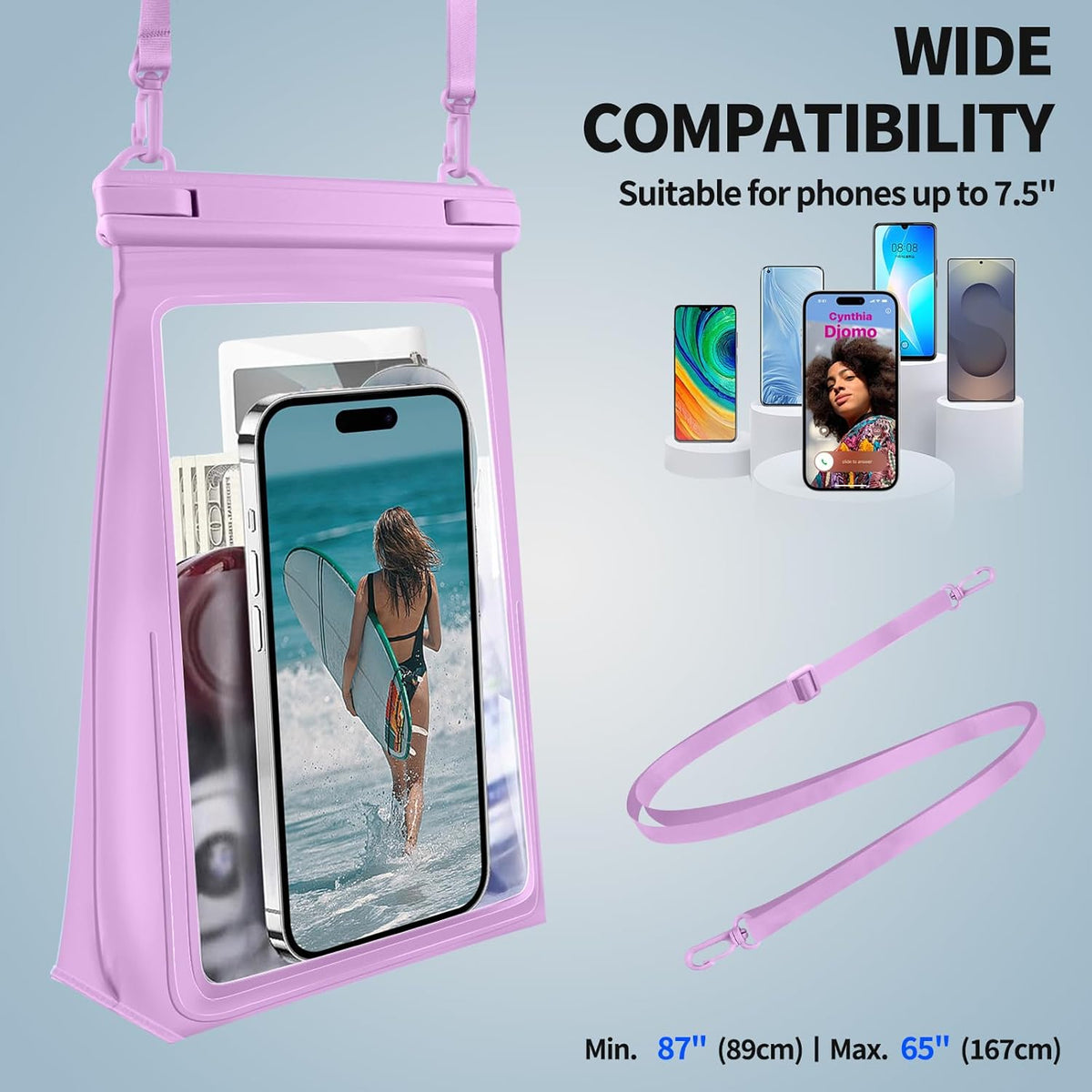 Large Floating Waterproof Phone Pouch, Cell Phone Dry Bag for iPhone 16 15 14 13 Pro Max Galaxy Google All Phones, IPX8 Waterproof Bag for Beach Vacation Purple