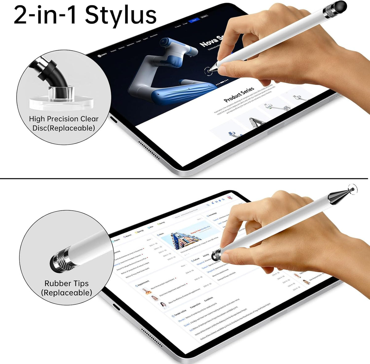 Bopomofo Stylus (5 Pcs), 2-in-1 Stylus Pen for Touchscreen, High Precision and Sensitivity, Suitable for iPhone/ipad/Android Tablets, Compatible with All Touch Screens,White