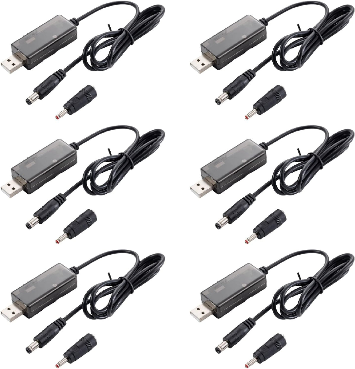 hiBCTR 6 Packs 5V 9V/12V, 5.5x2.1mm/3.5x1.35mm, 18W USB Boost Converter Cable, DC to USB Power Adapter, Voltage Boost