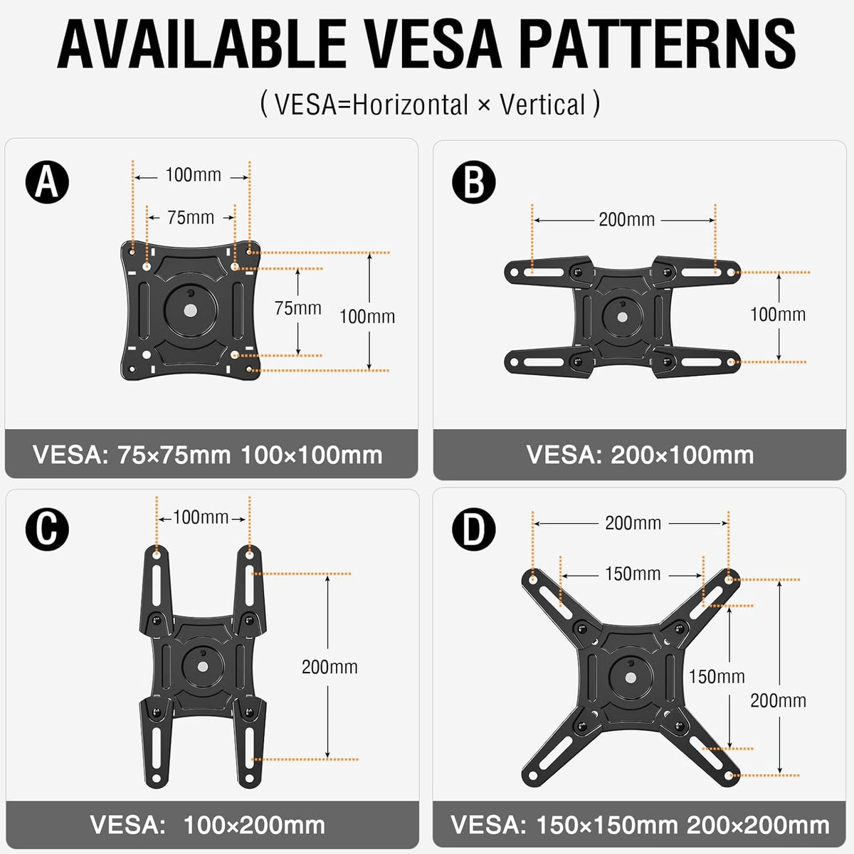 ELIVED 14-42 Inch 200x200mm, 44 lbs. Full Motion TV Monitor Wall Mount for Most LED LCD Flat Screen TVs & Monitors