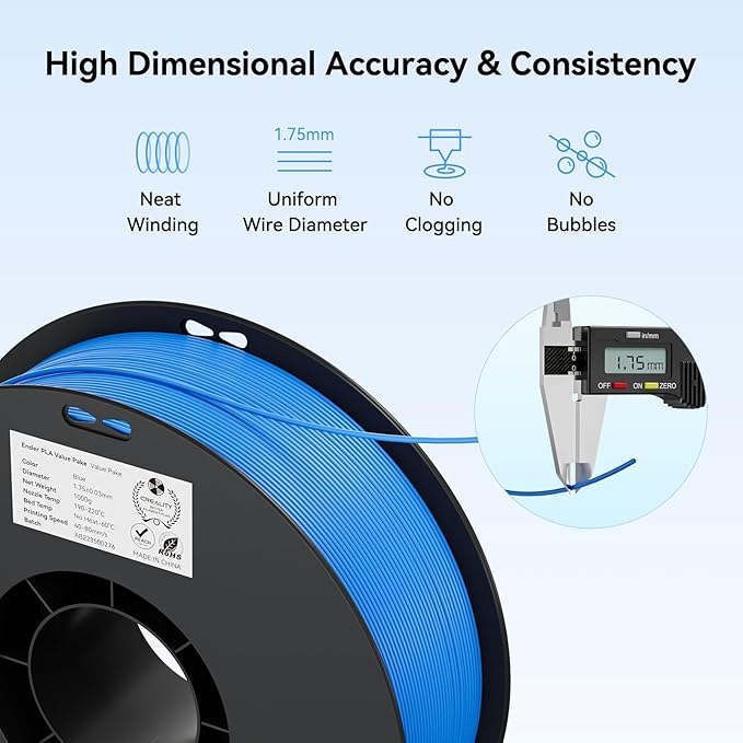 Creality PLA Filament 1.75mm PLA 3D Printer Filament 2kg Cardboard Spool (4.4lbs) Dimensional Accuracy +/- 0.02mm Fit Most FDM Printer (Red &amp Blue 2-Pack)