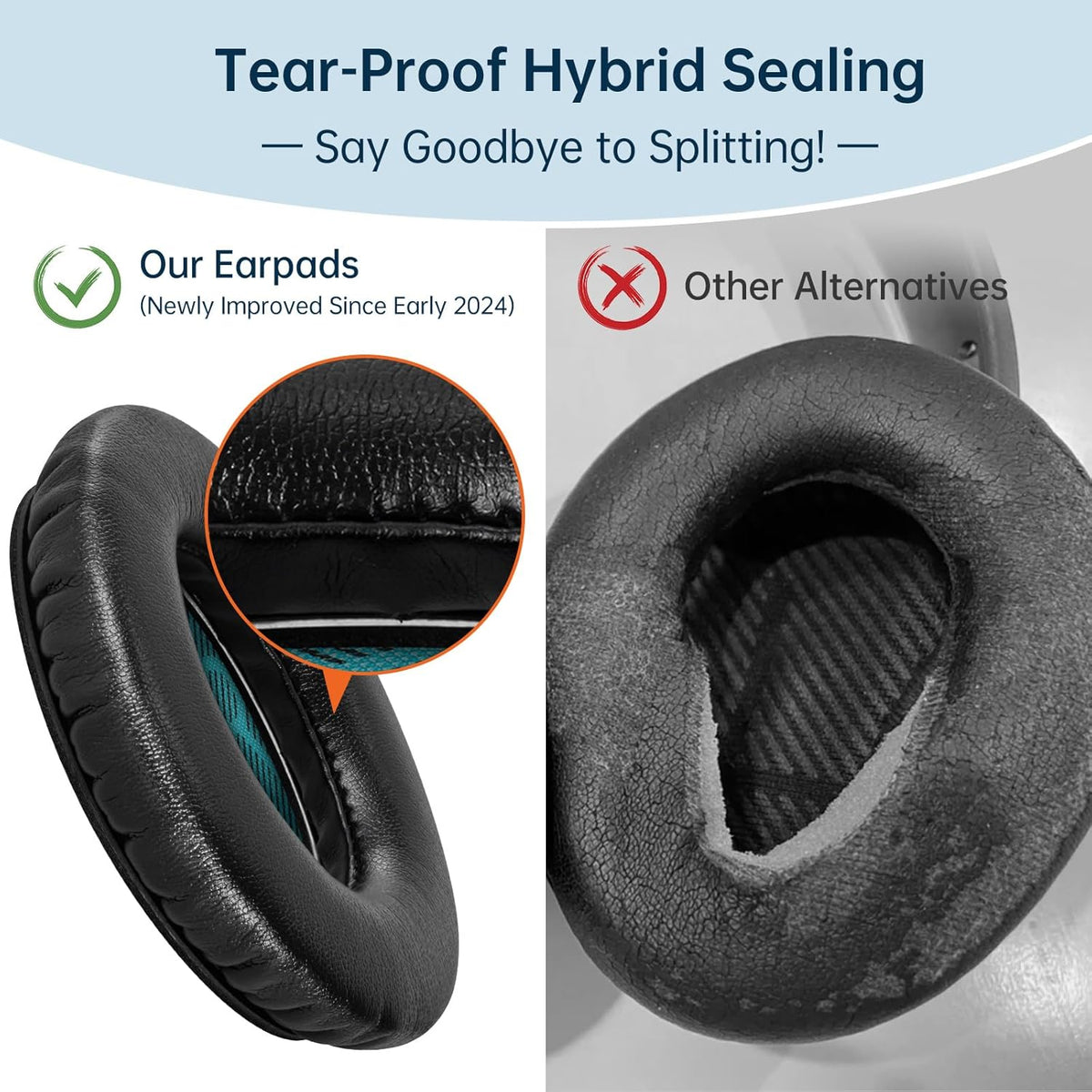 Aurivor Replacement Ear-Pads for Bose QuietComfort QC 35 (ii) 25 15 2 Headphones, Tear-Proof Cushion for QC35 (ii) QC25 QC15 QC2 SoundTrue/SoundLink AE2/AE2i/AE2w Around-Ear Headphones (Black)