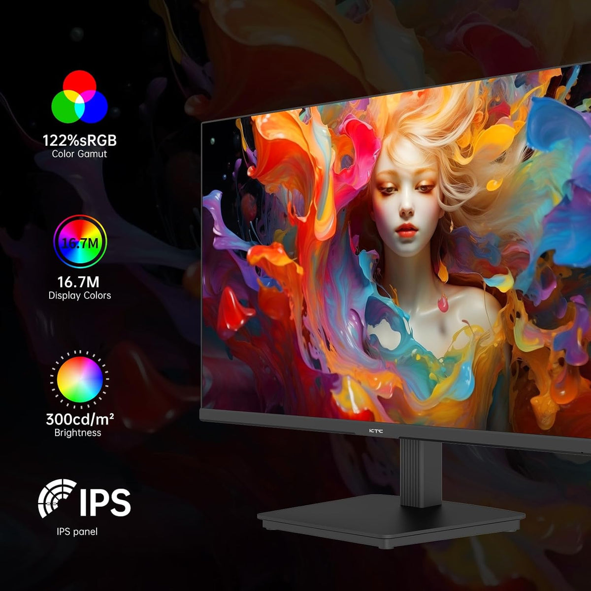 KTC 24 Inch QHD 100Hz Computer Monitor IPS 2K, 1300:1 Contrast, Anti-Blue Light Screen, 122% sRGB, FreeSync & G-Sync Compatible, HDMI2.0 & Display Port 1.4, PC Monitor for Gaming Office Work H24T27