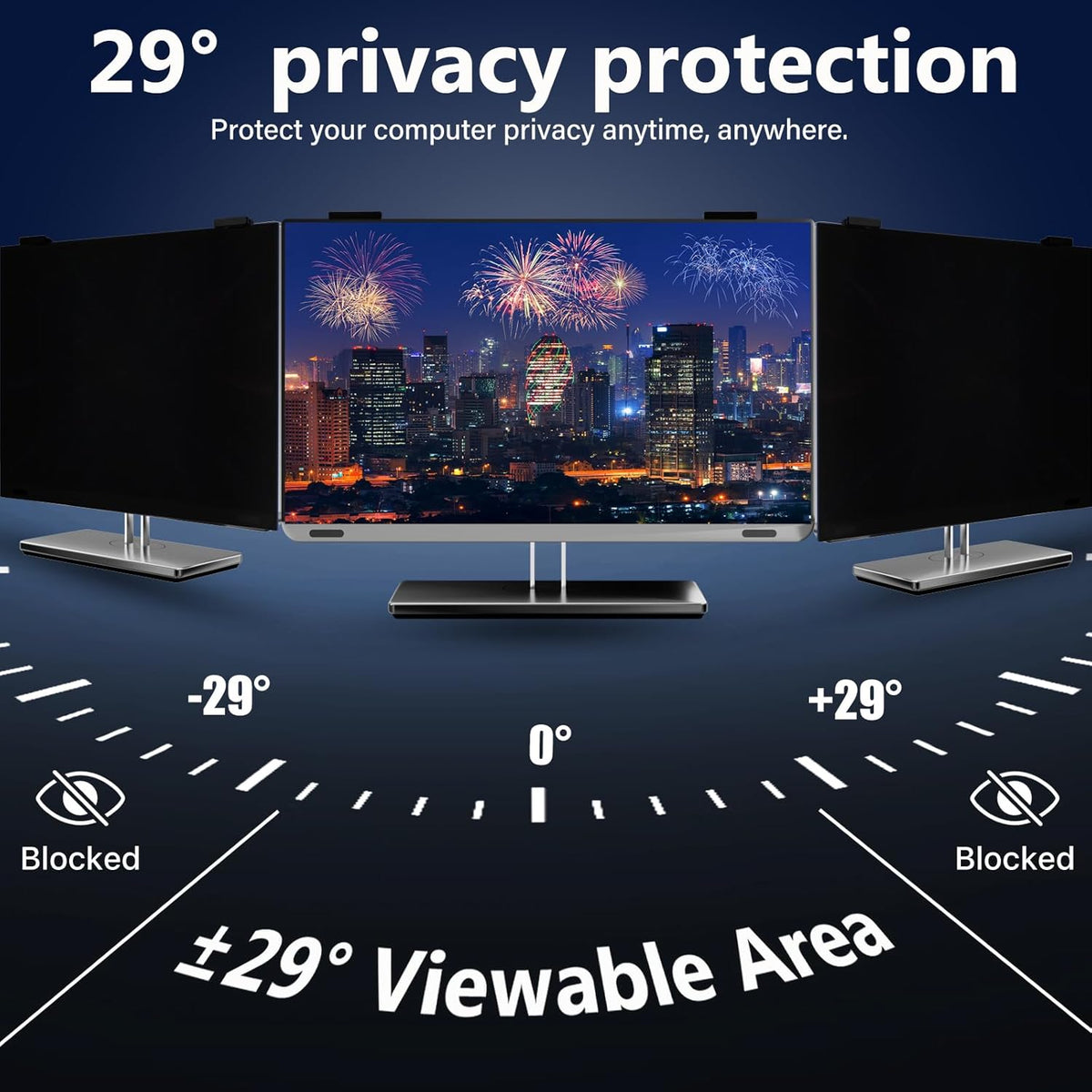 Magnetic Computer Privacy Screen Filter 24 Inch for Frameless Monitor Thin Bezel 16:9 Widescreen, Hanging Removable Anti Blue Light Privacy Shield Protector Eye Protection