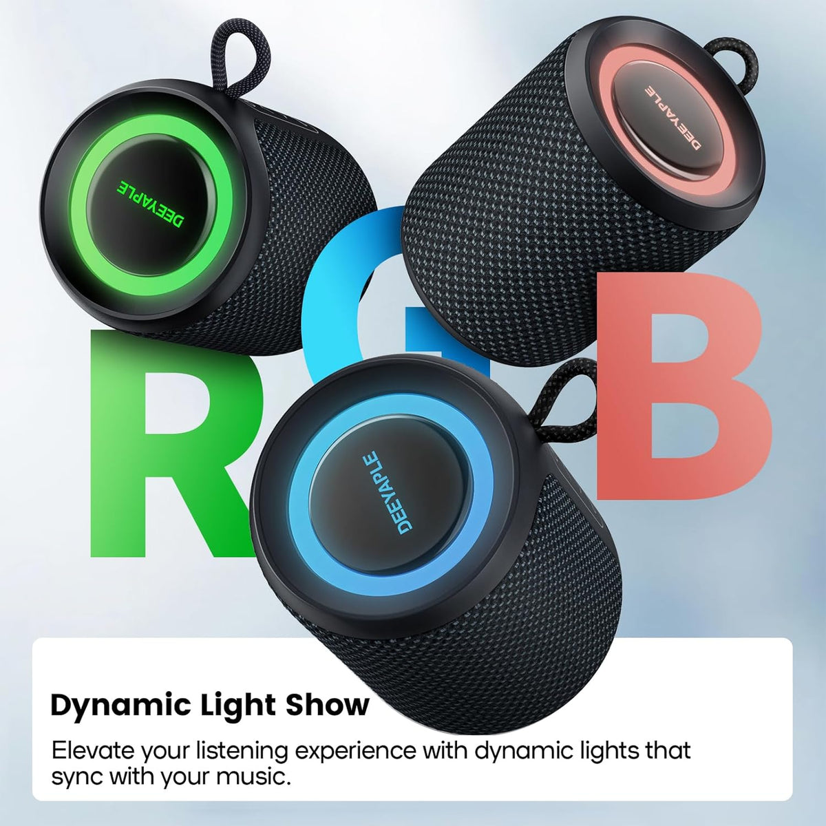 Bluetooth Speaker Wireless,IP67 Waterproof & Dustproof Portable Speaker with Lights,15W Loud Stereo Sound, 2500mAh Battery All Day Playtime, TWS Pairing, BT5.3, Home/Party/Outdoor/Beach (Blue Black)
