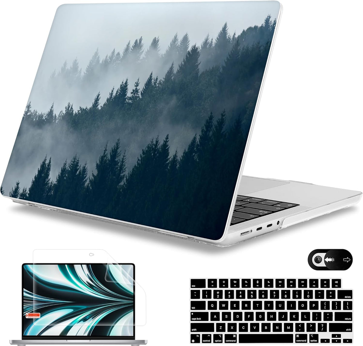 Mektron Case for MacBook Pro 16" M4 A3403 A3186 M3 A2991 M2 A2780 M1 A2485 (2021/2023/2024) Pro/Max with Touch ID, Hard Shell Plastic Laptop Cover Keyboard Cover Screen Protector, Misty Forest C132