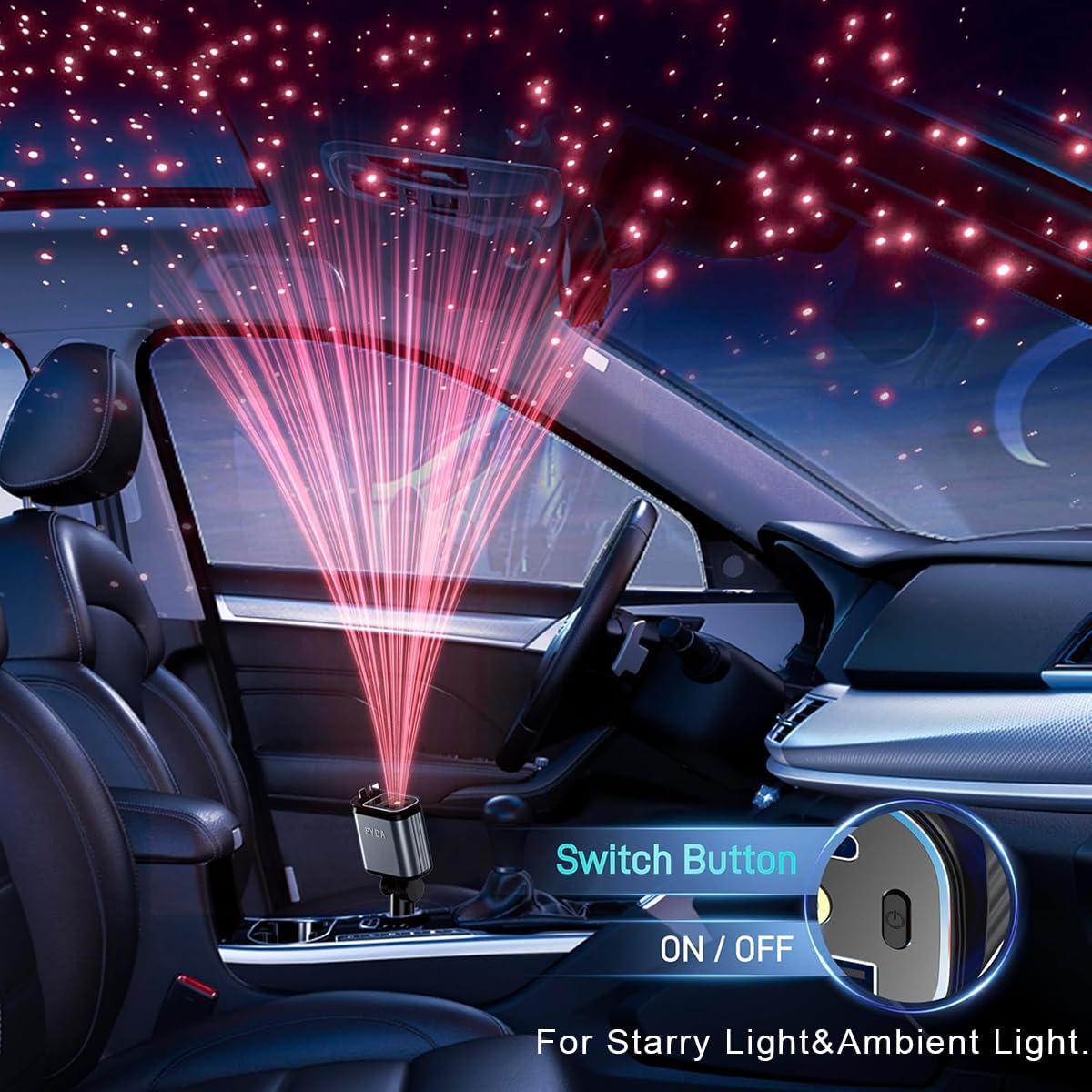 Fast Car Charger 4 in 1 Retractable Car Charger 69W with Starry Light,USB-C Fast Car Accessories,Compatible with All iPhones All Android Phones (Grey, Dual Cord USB-C)