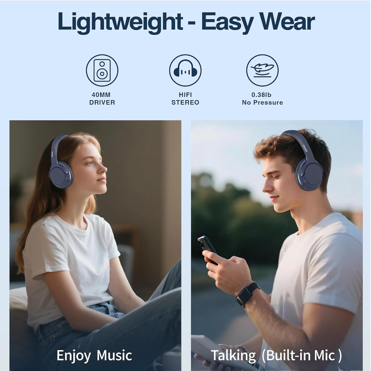 MIDOLA Bluetooth Headphones Over Ear 68H Playtime 6 EQ Wireless Headset with Microphone HiFi Stereo Foldable Lightweight Deep Bass for Travel Home Office Cellphone Blue