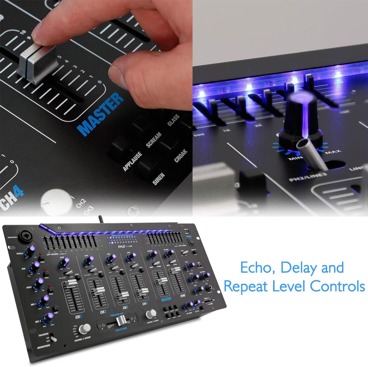Pyle 6 Channel Mixer, Bluetooth DJ Controller, Stereo Mixer, Professional Sound System, LED Illumination, Mixer Digital Audio, Digital Mixing System, Speed Control, 5U Rack Mount System (PYD1964B)