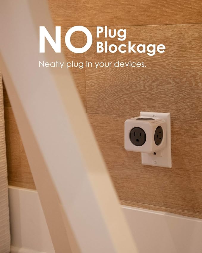 Allocacoc PowerCube Original, 5 Outlets, Wall Plug, Power Charger, Surge Protection, Compact for Travel, Home and Office, Space Saving, 1875W, 15A, 125V ETL Certified