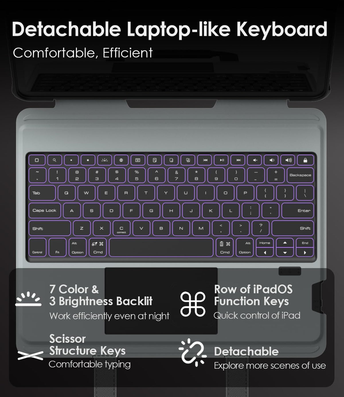 Nillkin Carry Go Keyboard Case for iPad Air 13 inch (M3/M2) with Handle, iPad Pro 12.9 (3rd/4th/5th/6th Gen) Rugged Case with Detachable Keyboard, Magic Trackpad, 7 Colors Backlit, Camera Cover, Black
