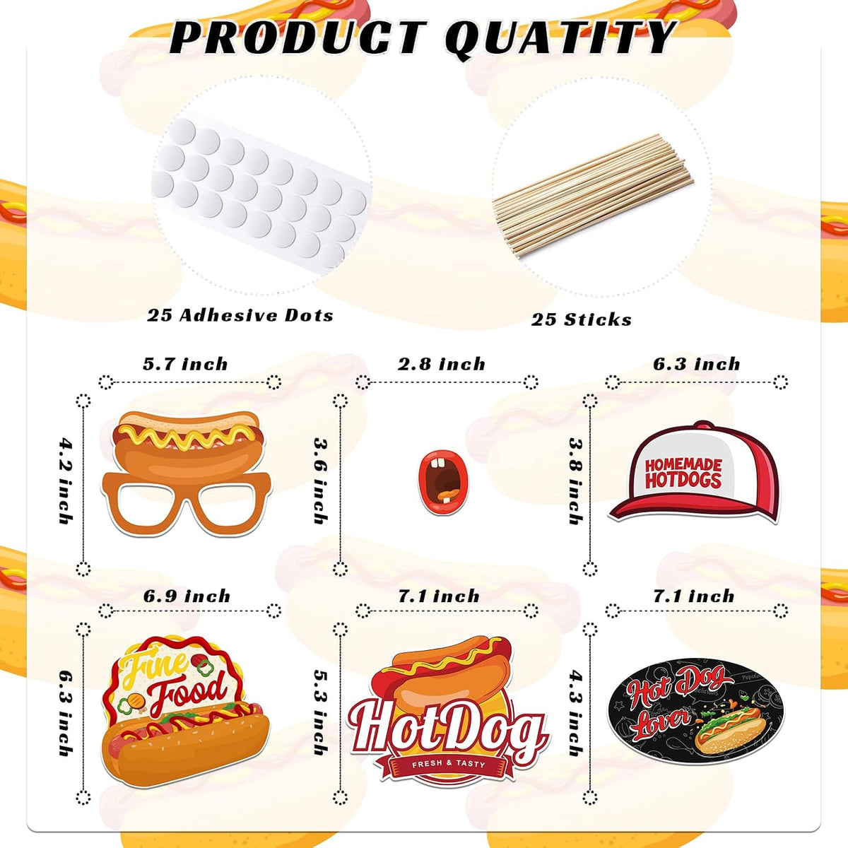 BOBYIYI 25pcs Hotdog Photo Props Hot Dog Party Decorations Hot Dog Bar Fiesta Celebration BBQ Party Fun Food Sausage