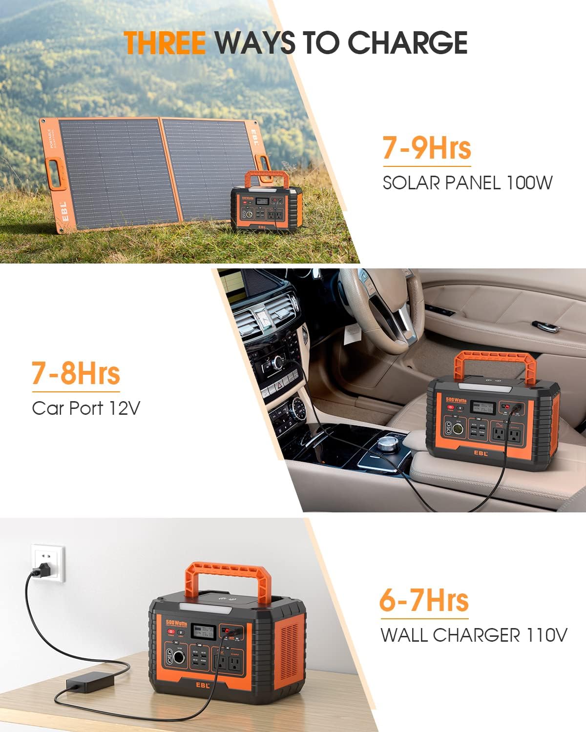 EBL 500W Portable Power Station with 100W Portable Solar Panel, 519.4Wh Solar Generator and Solar Panel Combo for Home and Outdoor Emergency Use