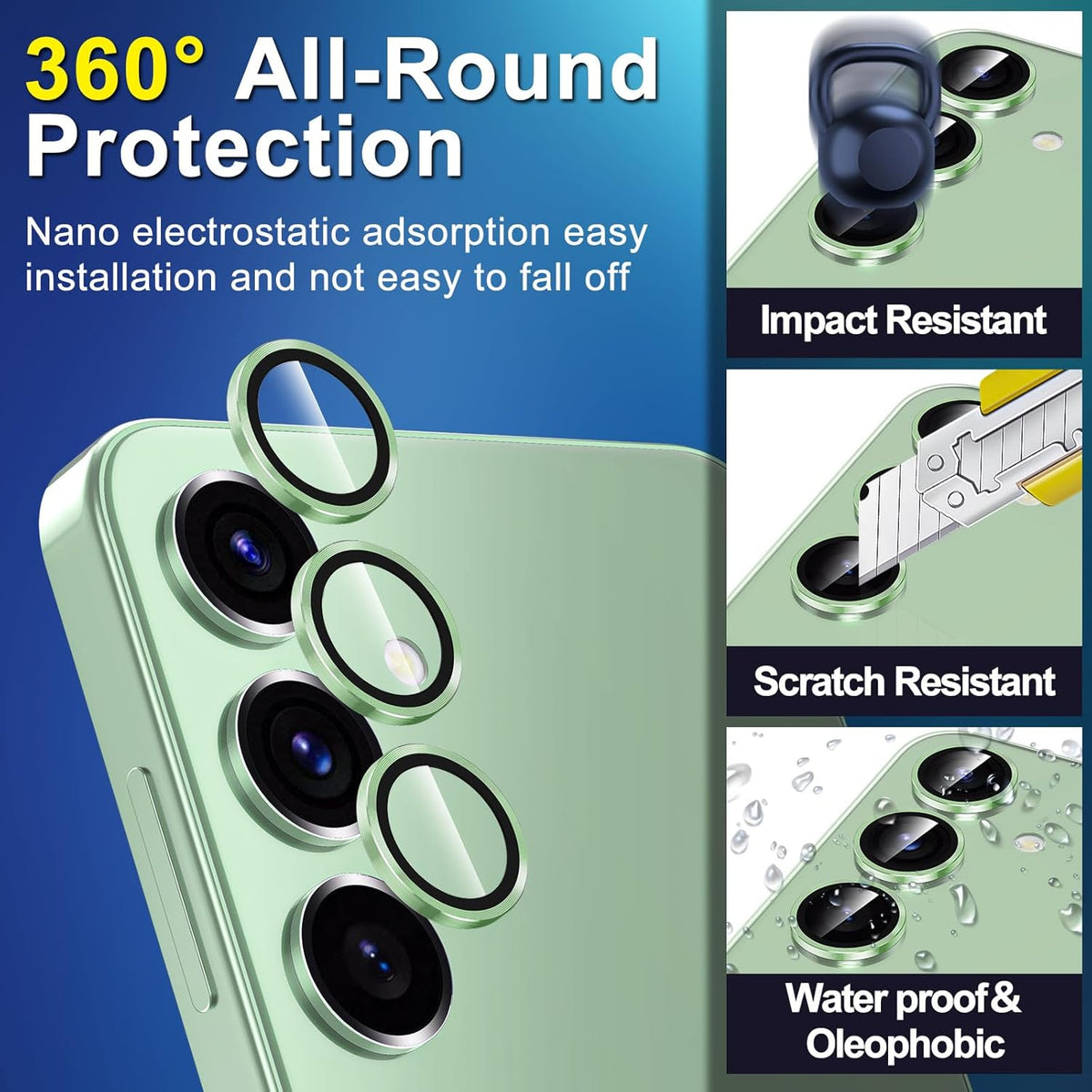 for Samsung Galaxy S25 Camera Lens Protector, Individual Metal Ring Tempered Glass Lens Cover, [Strong Adsorption] Scratch Resistant Ultra-Thin HD Clear Lens Cover, 1 Set-Light Green