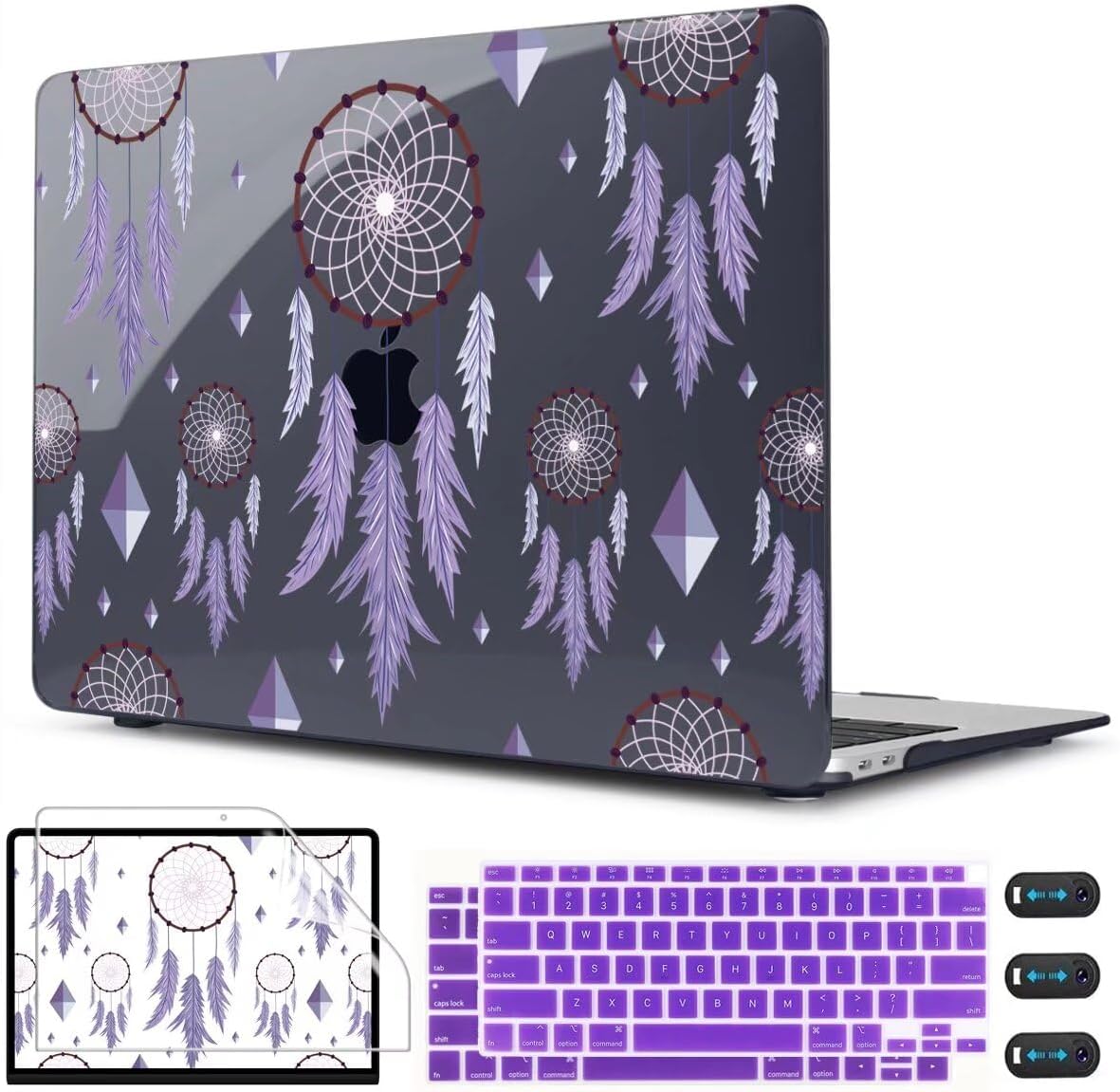 CISSOOK Compatible with MacBook Air 13 inch 2021 2020 2019 2018 Release M1 Chip A2337 A2179 A1932, Plastic Black Hard Shell Protective Cover for MacBook Air 13 Retina with Touch ID, Dream Catcher