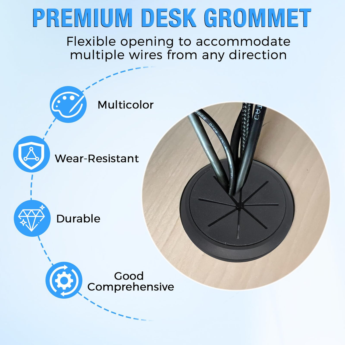 BOPOREAE 4 Pcs Desk Grommet 2-3/8" (60mm), Desk Hole Cover for Cables