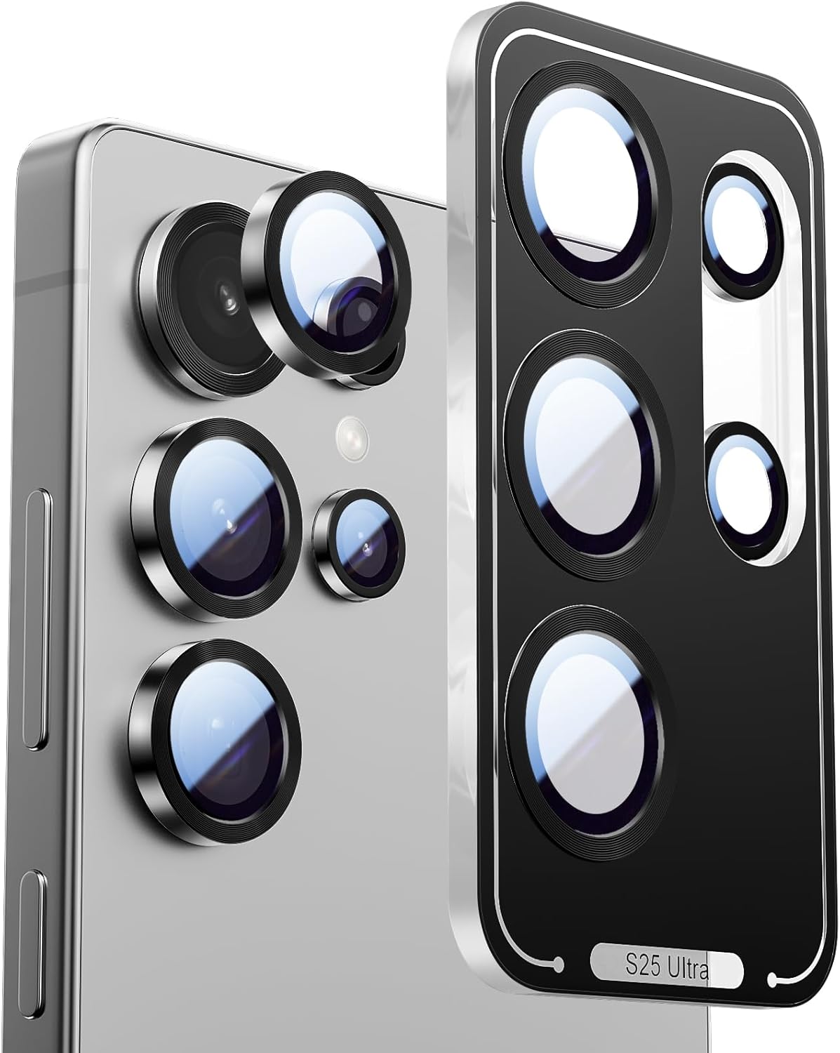 X-it Camera Lens Protector for Samsung S25 Ultra, 9H Tempered Glass, Independent Metal Aluminum Edge Original Protection Design, Suitable for Phone Case, Anti-scratch, Anti-reflective,Silver