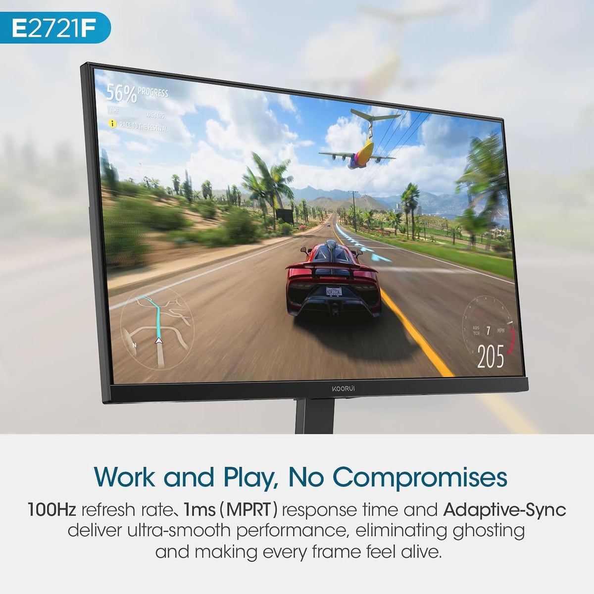 KOORUI 27 Inch QHD (2560x1440) IPS Ultra-Thin Computer Gaming Monitor, 100Hz Refresh Rate, DCI-P3 95%, FreeSync & G-Sync, 1ms MPRT, VESA 100x100mm, Tilt Adjustable for Game and Work