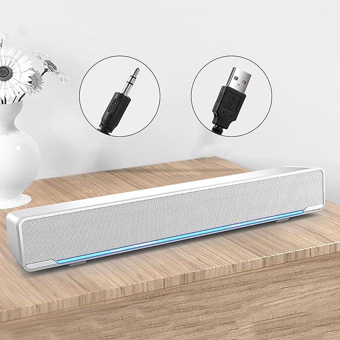 USB Wired Stereo Sod Music Player Computer Speakers for Desktop Laptop Smartphone(White)