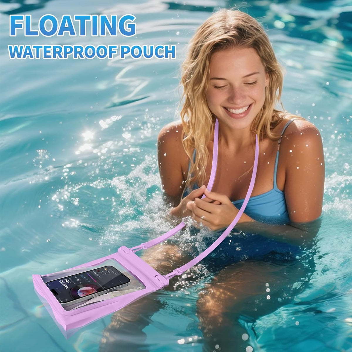 Large Floating Waterproof Phone Pouch, Cell Phone Dry Bag for iPhone 16 15 14 13 Pro Max Galaxy Google All Phones, IPX8 Waterproof Bag for Beach Vacation Purple