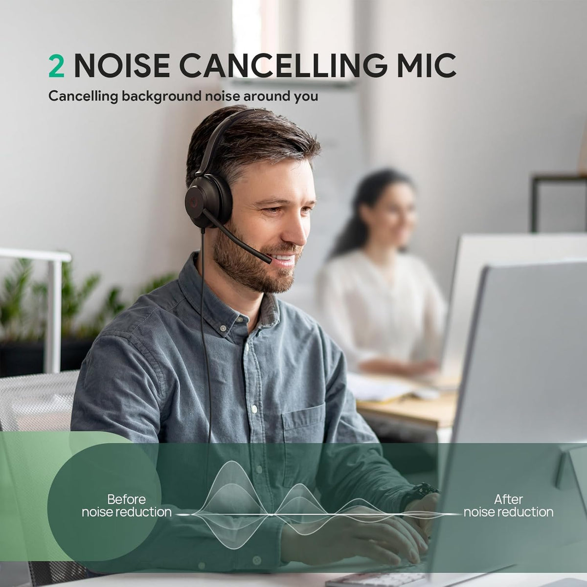 Yealink UH35 USB Headset for PC, Wired Headphones with Noise Cancelling Microphone, Certified Teams, All-Day Comfort Design, Stereo Headset for Home Office Online Meeting, Easy Mute, Busylight