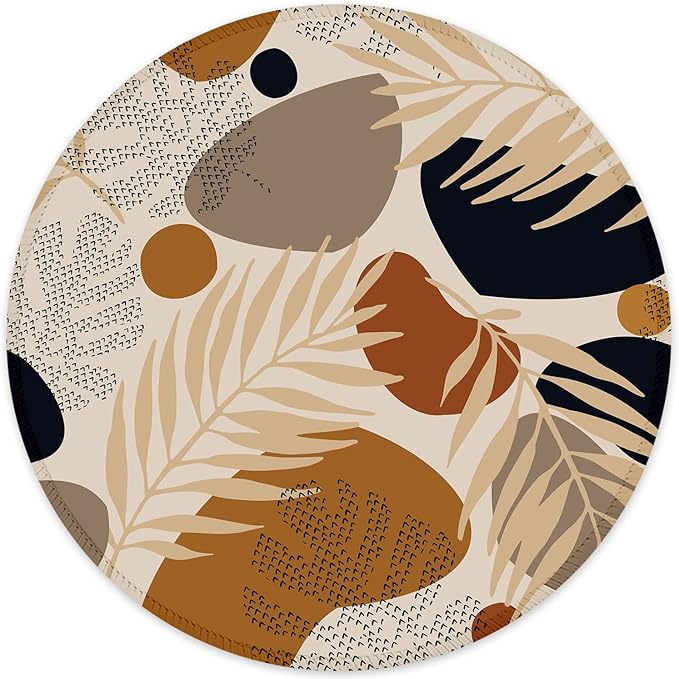 ITNRSIIET Round Mouse Pad with Stitched Edge Premium-Textured Waterproof Non-Slip Rubber Base Desktop Protection Mat Diameter 8.7 inches, Abstract Modern Leaves