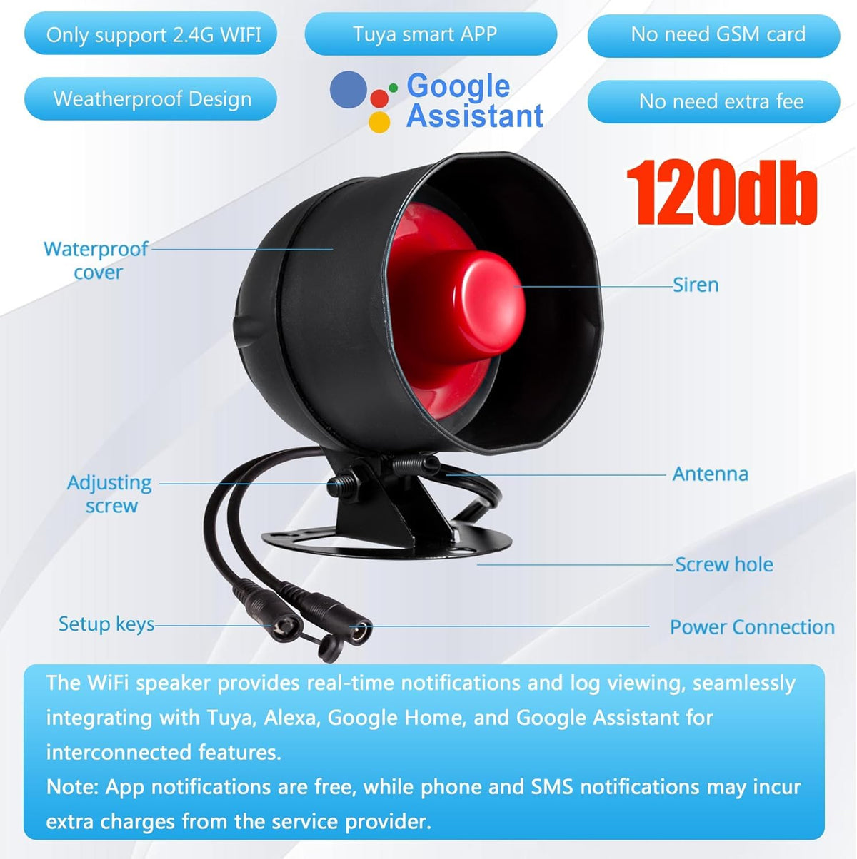 WiFi Alarm System for Home Security, 120dB Wireless Alarm Security System with Free Notification APP Control and Motion Sensor Siren, Remote Control