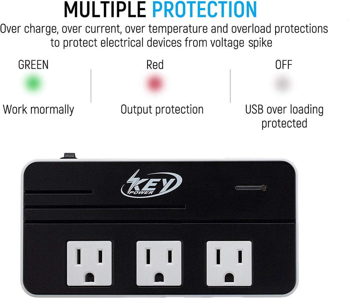 Key Power 230-Watt Step Down 220V to 110V Voltage Converter & International Travel Adapter/Power Converter with USB-C Port 18W - [Use for USA Appliance Overseas in Europe, AU, UK, Ireland, etc.]