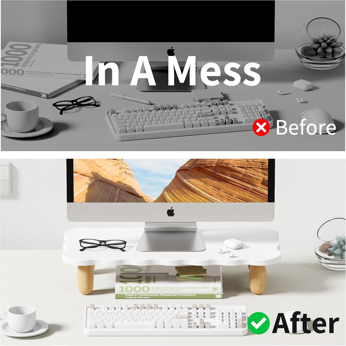 AFOOYO Monitor Stand Riser, Cookie-Shaped Sturdy Wood Computer Monitor Stand for Desk, Ergonomic Desk Stand