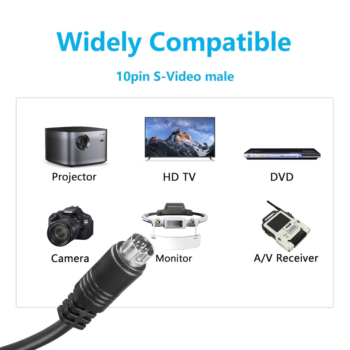 1.6FT/50CM 10 10 2 CERRXIAN S-Video Pin Mini DIN Y Splitter Connector Cable Pin S-Video Male to Female Y Splitter