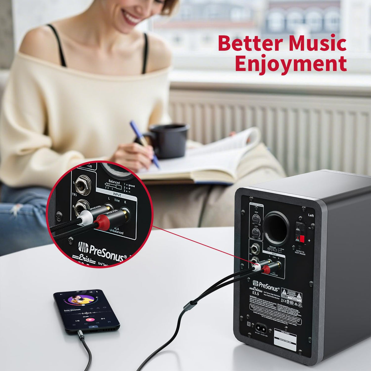 3.5mm to RCA Cable (5Feet/1.5M),3.5 mm 1/8 to RCA 2-Male Headphone Jack Adapter HiFi Sound Splitter Auxiliary Cord for Smartphone,MP3 Players,Laptops,Tablet,Speaker