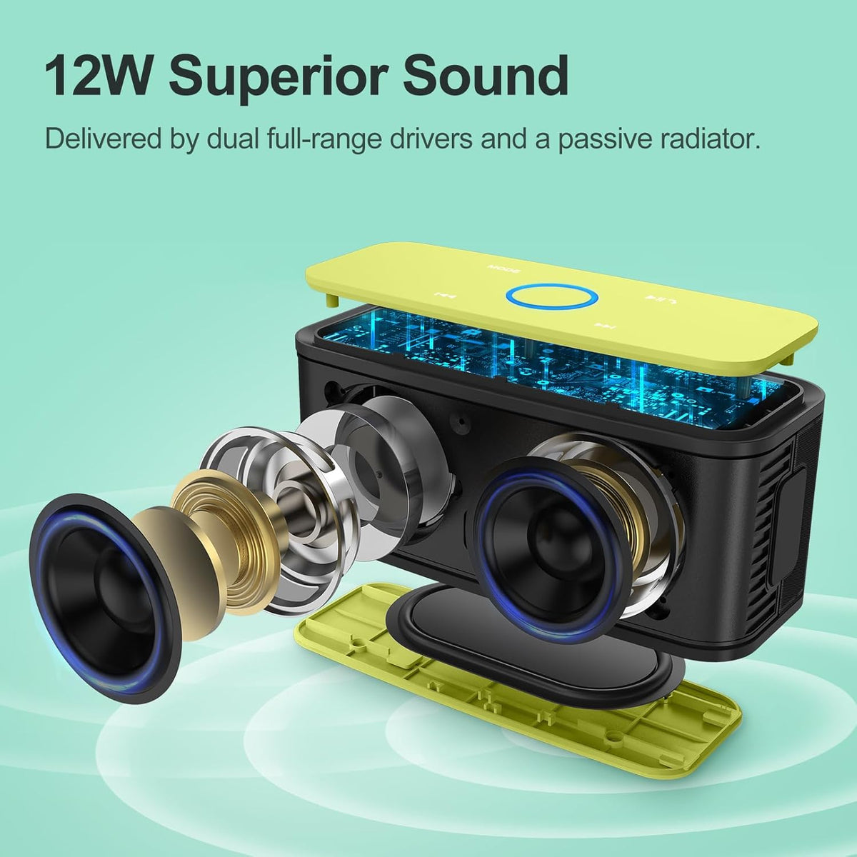 DOSS SoundBox Touch Wireless Bluetooth Speaker with 12W HD Sound and Bass, IPX5 Water-Resistant, 20H Playtime, Handsfree, Portable for Office, Home, Outdoor, Travel-Yellow
