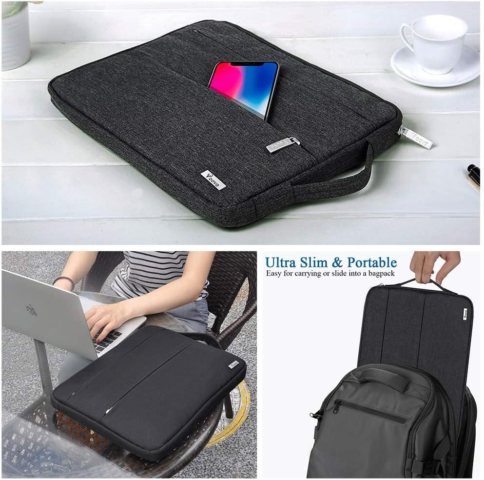 Voova Laptop Sleeve Carrying Case 13 13.6 Inch Compatible with MacBook Air 13 M1/M2/M3/M4, MacBook Pro 13/14, IPad Pro 13, Waterproof Slim Computer Cover Bag, Black