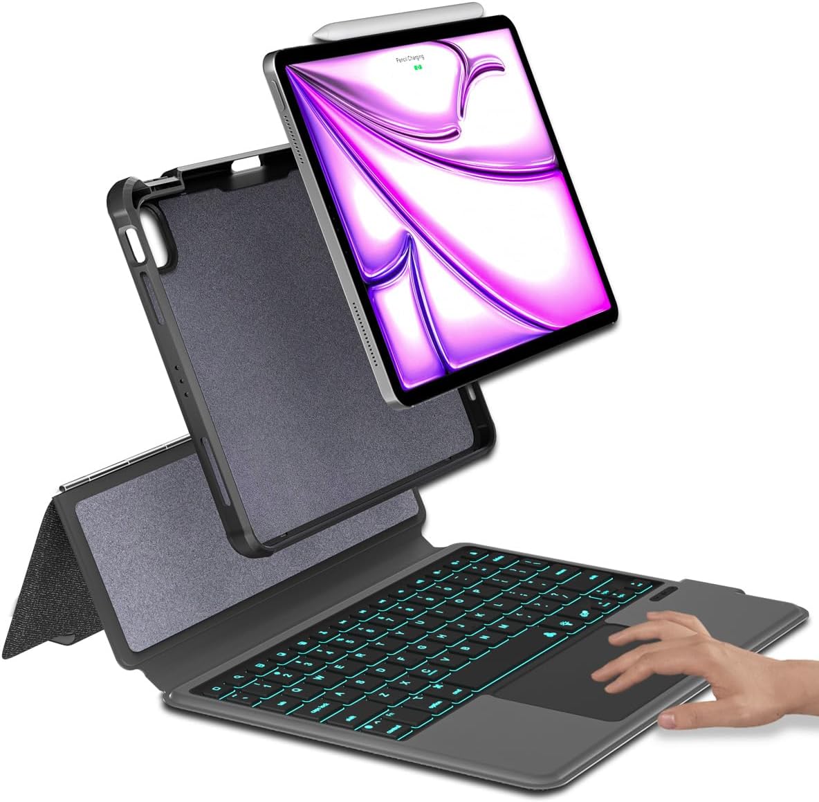 iPad 12.9 Keyboard Case for iPad Pro 12.9 inch 6th 2022/5th 2021/4th 2020/3rd 2018-7 Color Backlight,Touchpad Detachable Slim Cover with Pencil Holder (12.9",Black)