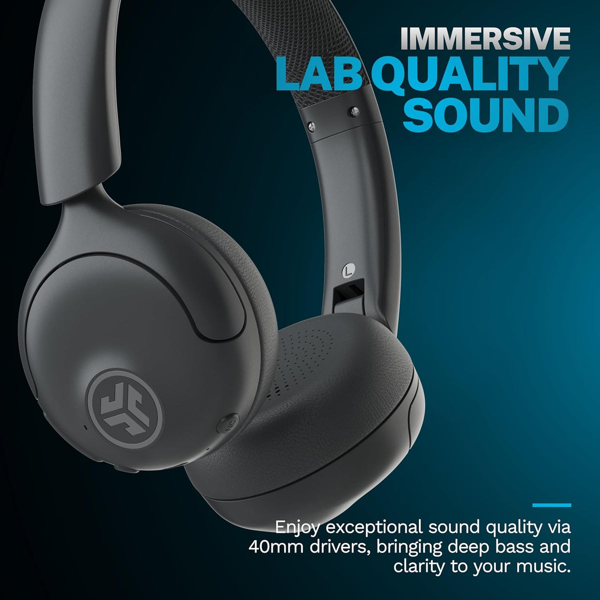 JLab Go Lux ANC Wireless Headphones, Graphite, Hybrid Active Noise Cancelling, Premium On-Ear Bluetooth Headset, Customizable Sound, Be Aware Mode, Cloud Foam Comfort, Multipoint Connection