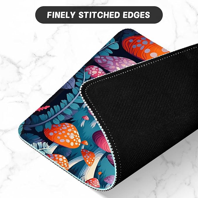 ITNRSIIET Mouse Pad with Stitched Edge Premium Textured Smooth Precise Operation Waterproof Washable Non-Slip Rubber Base Desktop Protection Mat, 10.2×8.3×0.12 inches, Pretty Mushroom