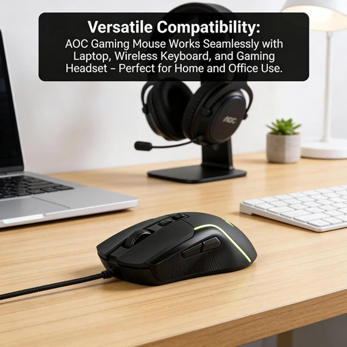 AOC 7200DPI 7 Programmable GM170 Wired Gaming Mouse, RGB Ergonomic Computer Mouse with Optical Sensor Game Corded