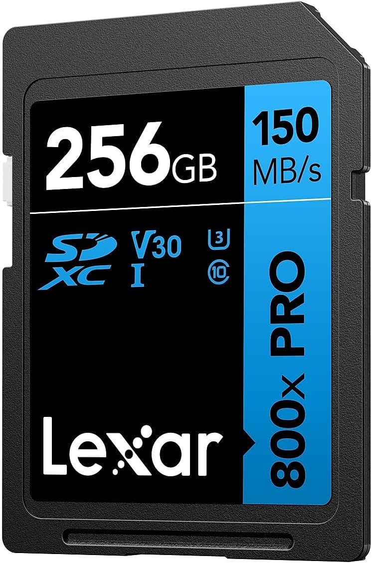 Lexar 256GB High-Performance 800x PRO SD Card, UHS-I, C10, U3, V30, 4K, Up to 150MB/s Read SDXC Memory Card, for Point-and-Shoot & Mid-Range DSLR Cameras, HD Camcorders (LSD0800P256G-BNNNU)