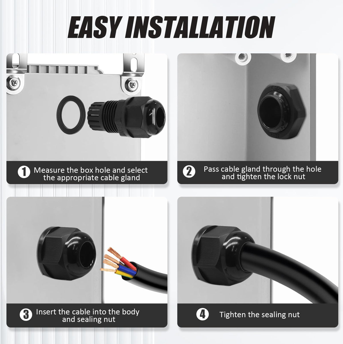 Kyuionty 12 Pcs 1/2" NPT Nylon Cable Glands, Black Strain Relief Cable Cord Connector IP68 Waterproof Junction Box Wire Protectors Adjustable for 6-12mm Cable Diameter