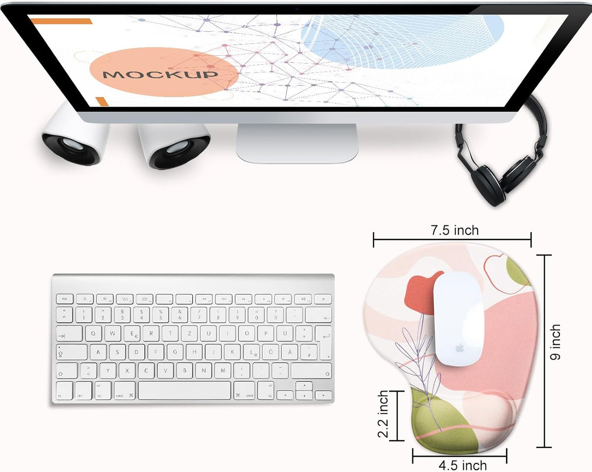 JIKIOU Mouse Pad, 2 Pack Ergonomic Mouse Pads with Comfortable Gel Wrist Rest Support and Smooth Cloth, Non-Slip PU Base for Easy Typing Pain Relief Durable and Easy to Clean Small Rose