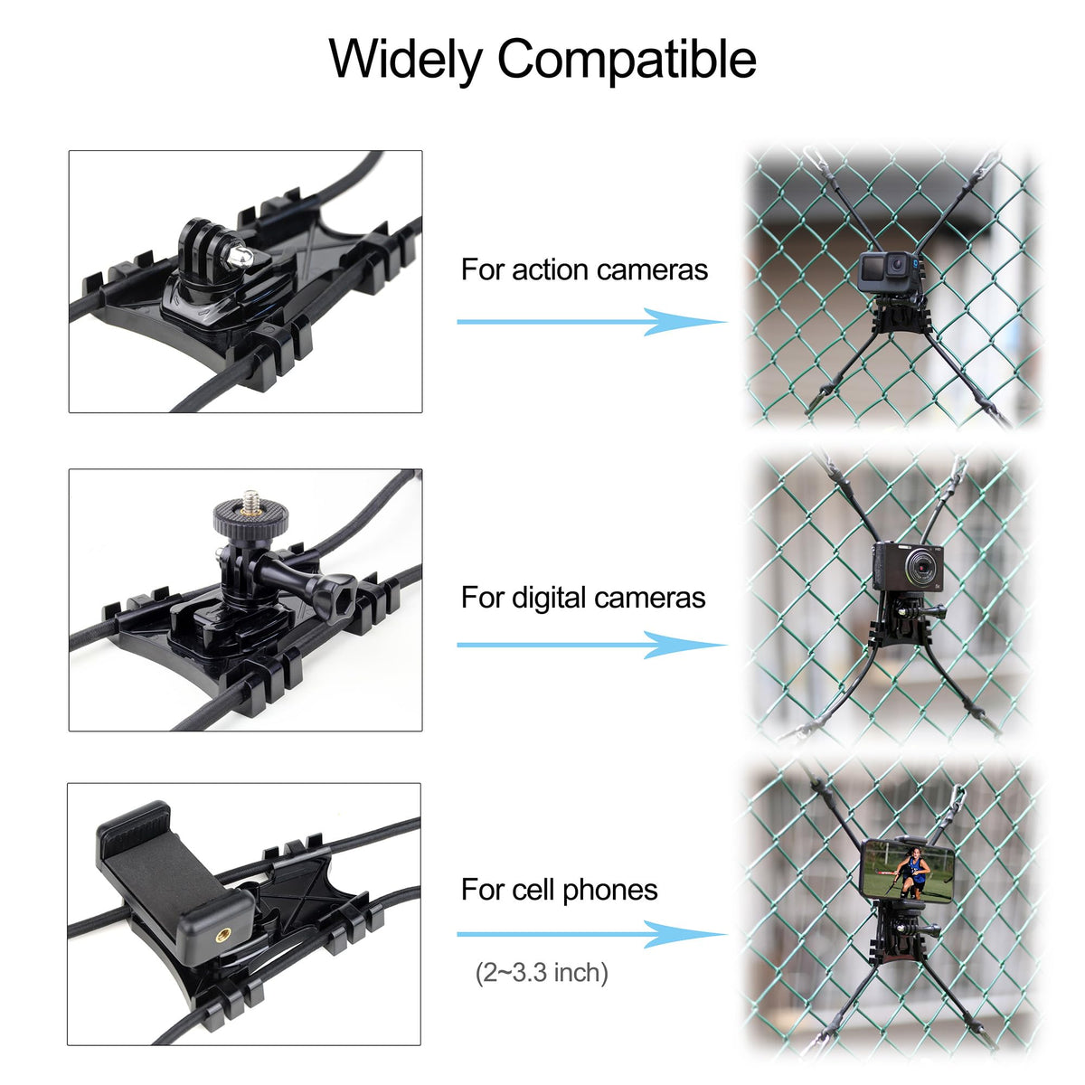 GEPULY Upgraded Fence Mount Hook Chain Link for Mevo Start GoPro Hero 13 12 11 10 9 8 7 6 5 4 3 Insta360 AKASO Action Digital