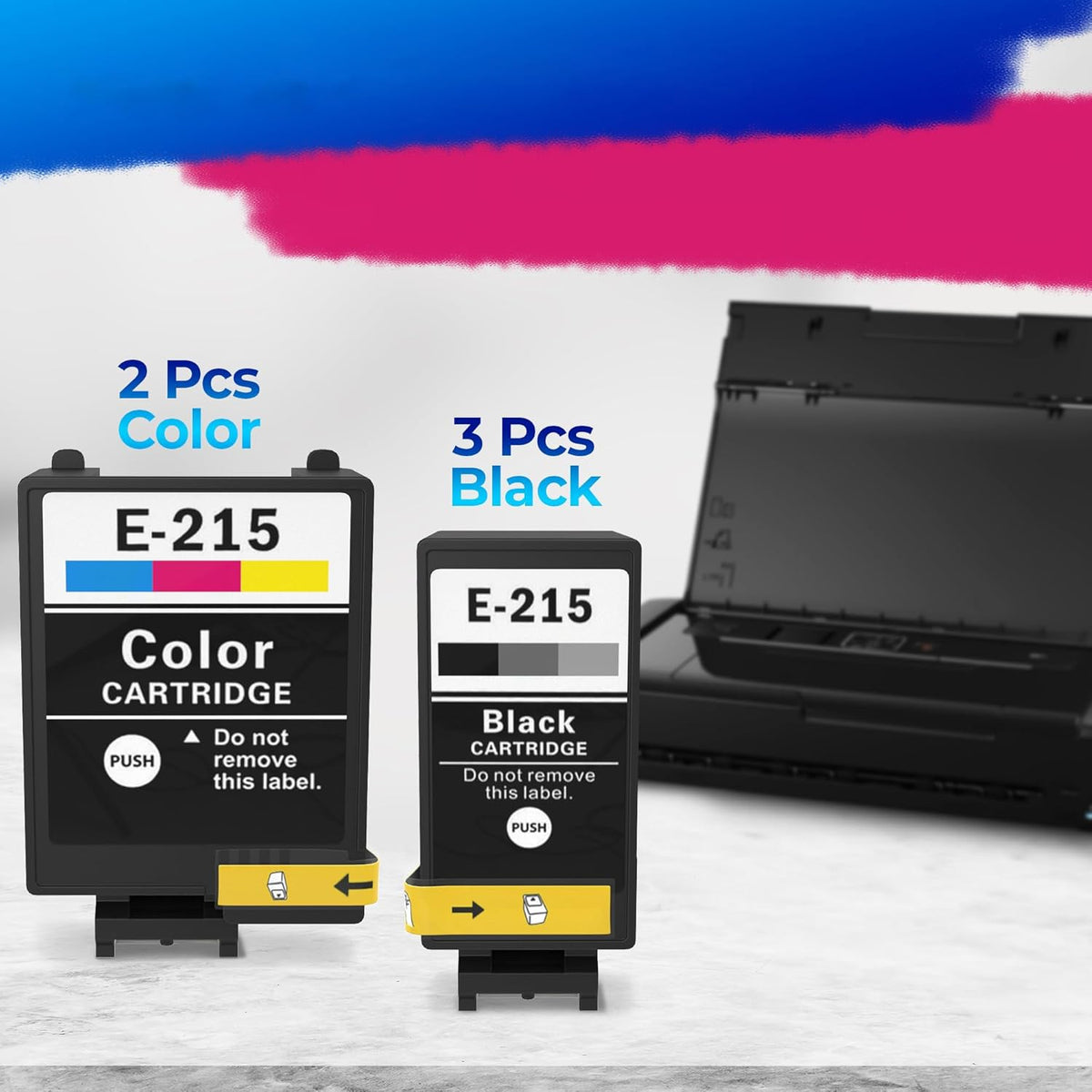 5-Pack Compatible Ink Cartridges – Includes 3 Black and 2 Tri-Color | Easy-to-Install Replacements for Inkjet Printers | Reliable Printing Performance, Vivid Colors, Sharp Tex