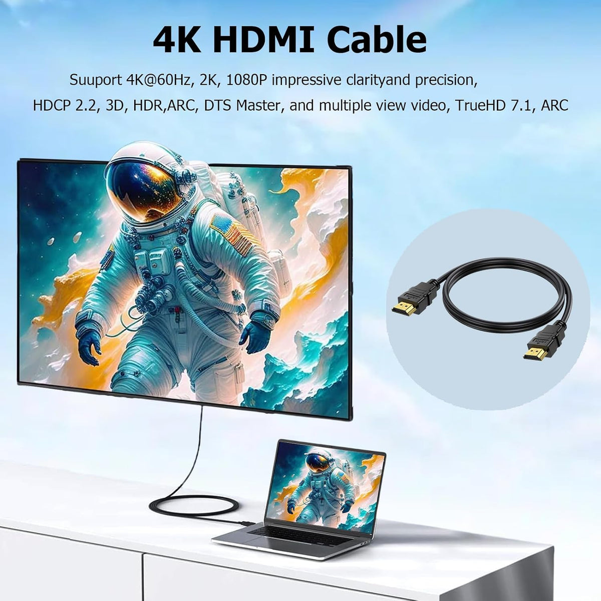 CEFOJQAO 4K 6.6 10-Pack, 2.0 Cable-4K 2.2 2.3, 3D PS4, PS5 HDMI Cable FT Shielded HDMI Cable, Computer HDMI TV for HDR