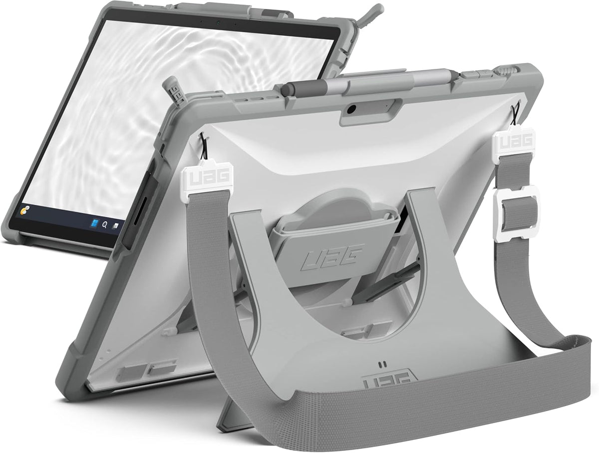 URBAN ARMOR GEAR UAG Designed for Microsoft Surface Pro 11/10/9 Case Plasma Healthcare White/Gray Dropproof Rugged Protective Cover with Multi-angle Built-in Kickstand Pen Holder Hand & Shoulder Strap