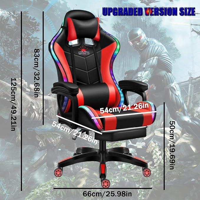 Gaming Chair with LED RGB Lights with Massage and Footrest Ergonomic Computer Chair High Back Video Game Chair with Adjustable Lumbar Support Linkage ArmrestRed