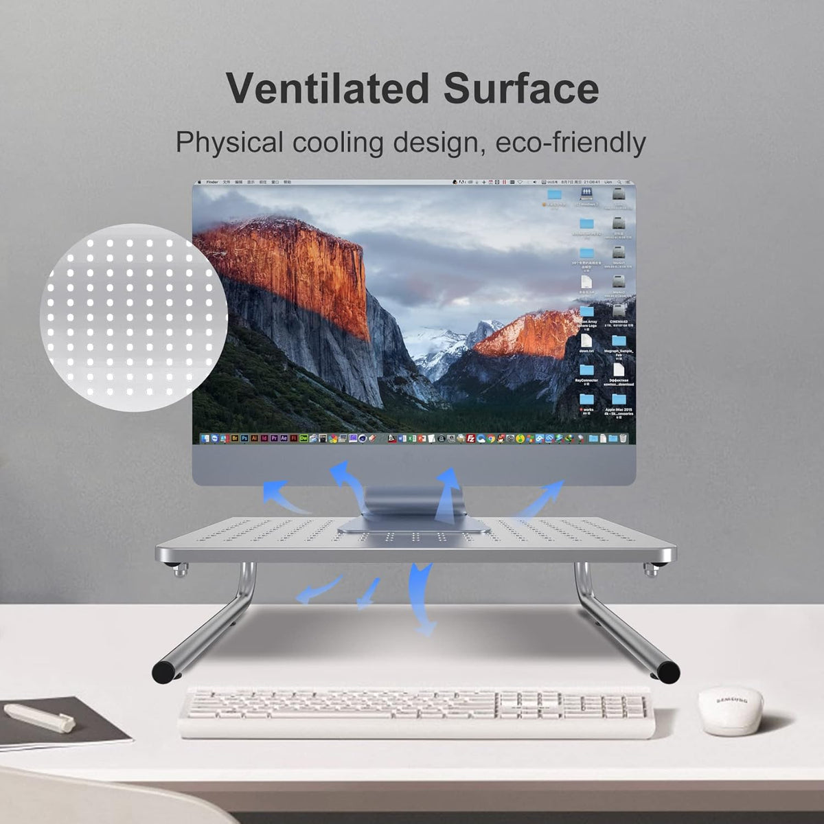 suptek Monitor Stand Riser,Computer Monitor Laptop Stand Riser for Desk,Vented Metal Platform Monitor Stand,4 inches Height Underneath Storage for Office,School Supplies(MST004S)