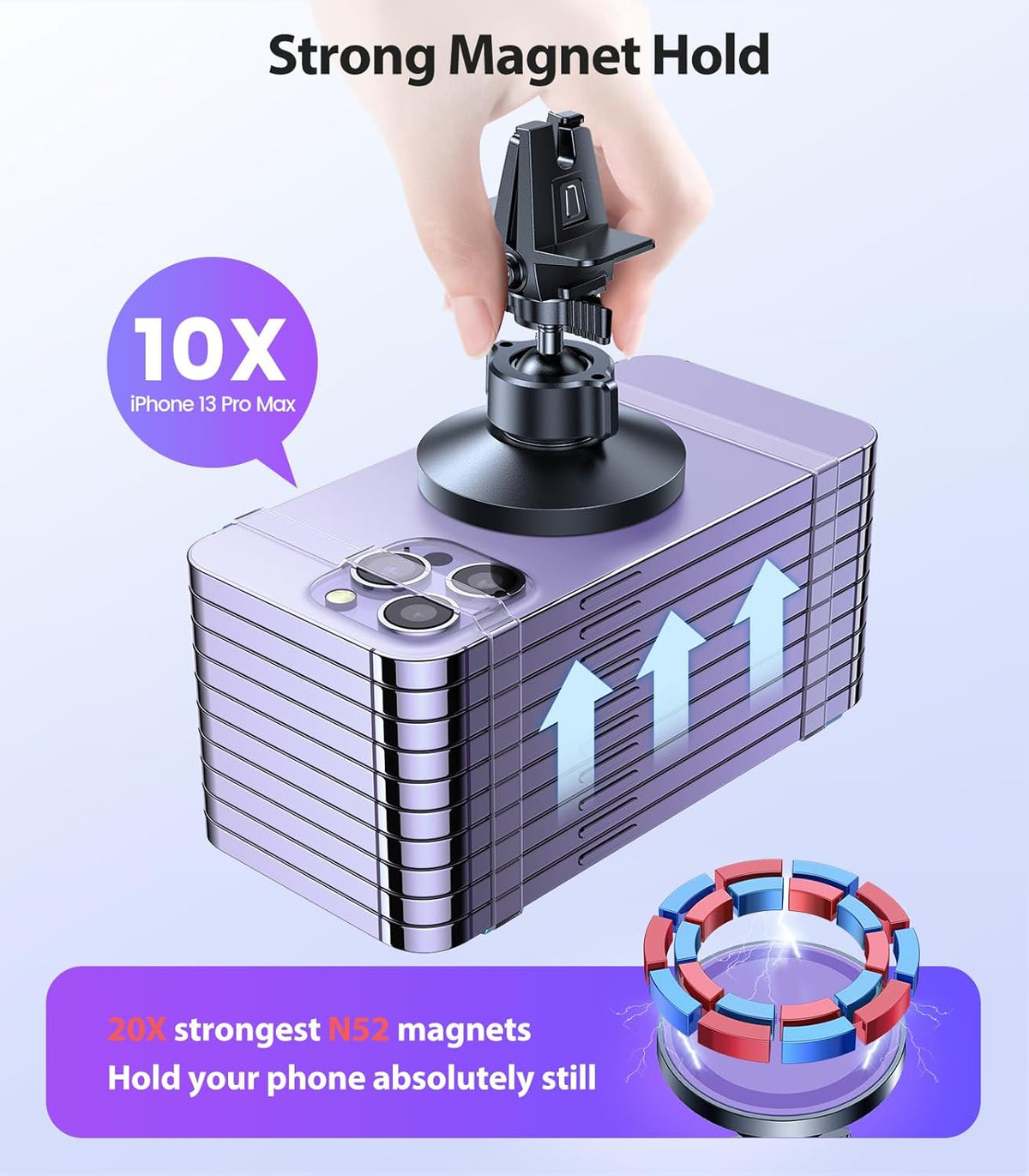 VICSEED for MagSafe Car Mount [Upgraded Strongest Magnet Power] Magnetic Phone Holder for Car Vent 360 Adjustable Magnetic Phone Mount for iPhone 16 Pro Max 15 14 13 12 Plus Mini, Purple