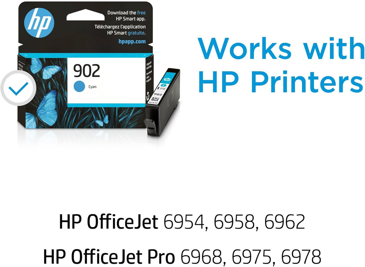 HP 902 Cyan Ink Cartridge | Works with HP OfficeJet 6950, 6960 Series, HP OfficeJet Pro 6960, 6970 Series | Eligible for Instant Ink | T6L86AN