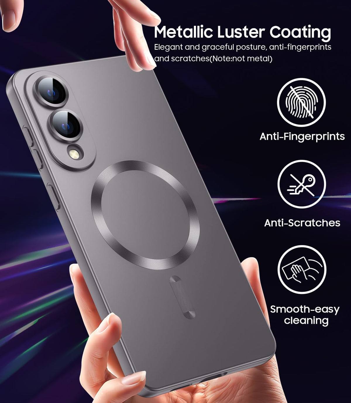 Magnetic for Samsung Galaxy S25 Edge Case [Compatible with MagSafe][Built-in Camera Lens Protector] Slim Soft Silicone Bumper Shockproof Metallic Luster Phone Case (Gray)