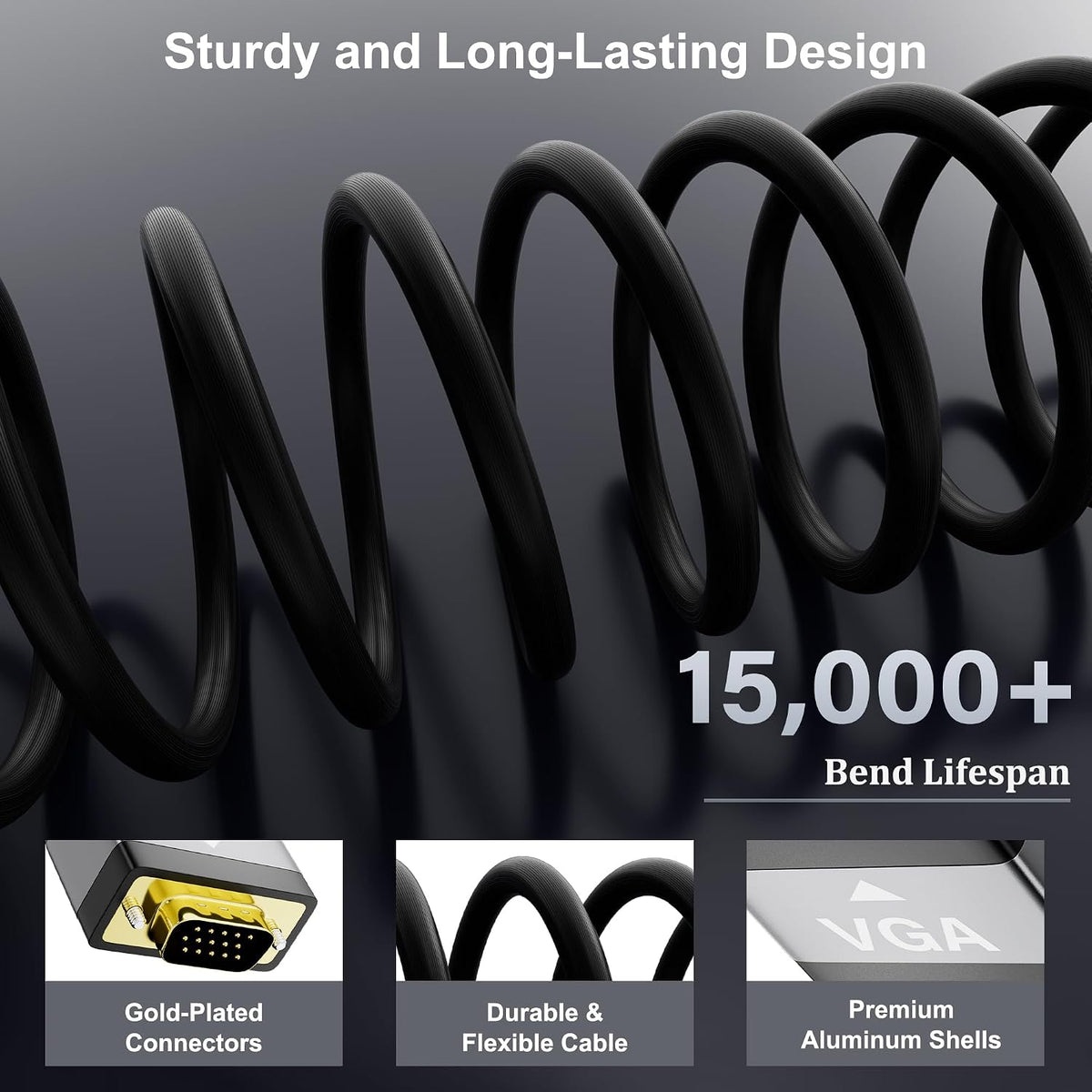 Conable 4 1080P@60Hz VGA to HDMI Cable FT with USB Power Supply, Real Video Output, Unidirectional Cable, from VGA